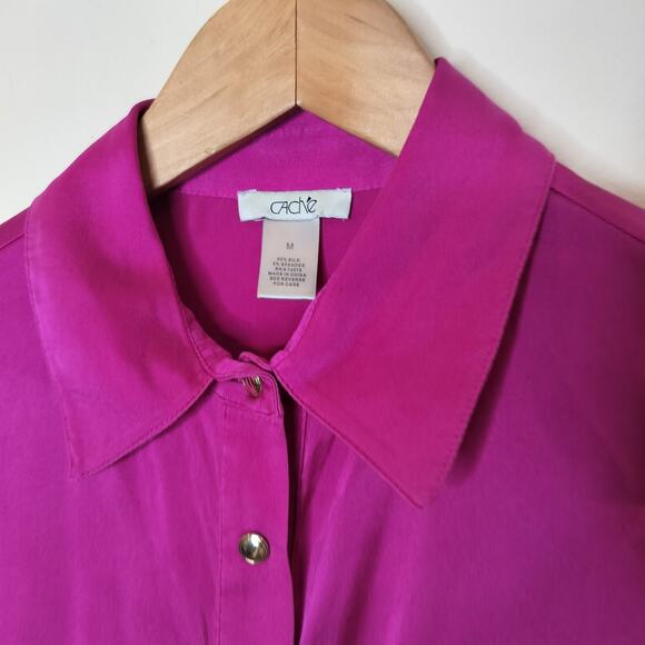 Cache Silk Blouse Button Up Stretch Ruched Long Sleeve - Picture 6 of 8